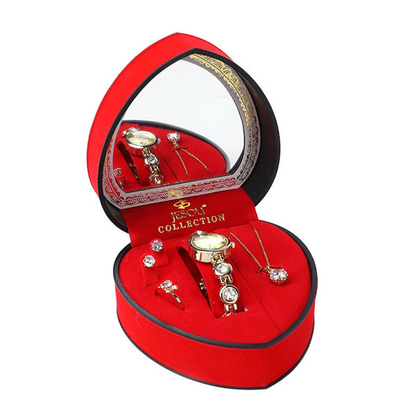 Ladies Alloy Quartz Watch Jewelry Set With Round Dial And Business Style