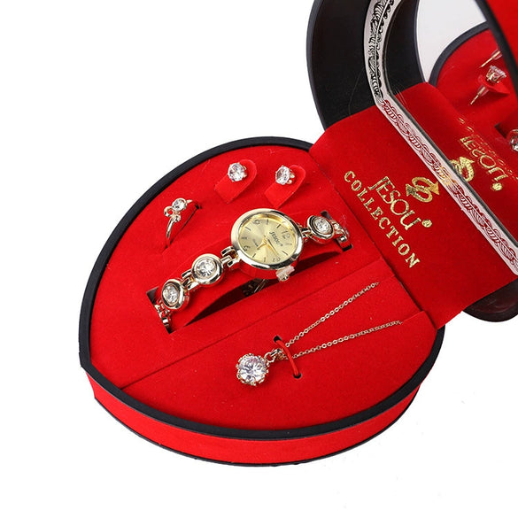 Ladies Alloy Quartz Watch Jewelry Set With Round Dial And Business Style