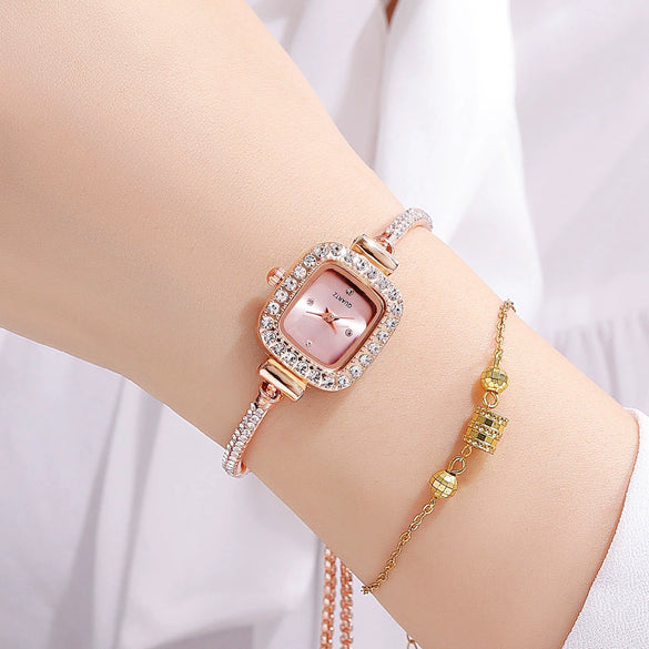 Ladies Alloy Rectangle Dial Bracelet Watch With Stainless Steel Buckle Leisure Style