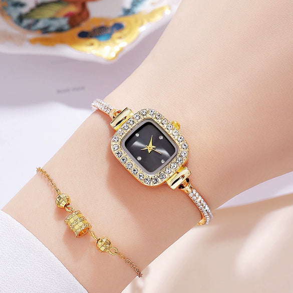 Ladies Alloy Rectangle Dial Bracelet Watch With Stainless Steel Buckle Leisure Style