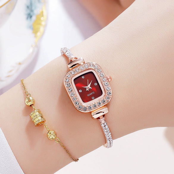 Ladies Alloy Rectangle Dial Bracelet Watch With Stainless Steel Buckle Leisure Style