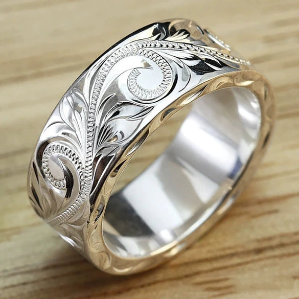 Ladies Alloy Ring With Leaf Relief And Electroplating Design
