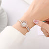 Ladies Alloy Round Quartz Watch With Diamond Fashionable Style And Pull Rope Buckle And Spiral Crown