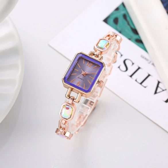 Ladies Alloy Square Dial Quartz Watch Fashion Color Diamond Antique Style