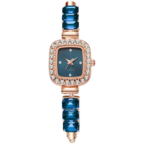 Ladies Alloy Square Fashion Pullout Bracelet Watch With Diamond Encrustment