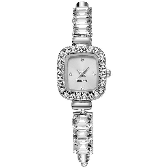 Ladies Alloy Square Fashion Pullout Bracelet Watch With Diamond Encrustment