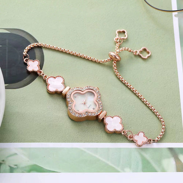 Ladies Alloy Stainless Steel Fourleaf Clover Bracelet Watch Fashion Style