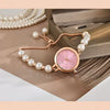Ladies Alloy Strap Round Dial Quartz Watch With Pearl Decor And Fashion Style