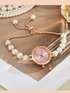 Ladies Alloy Strap Round Dial Quartz Watch With Pearl Decor And Fashion Style