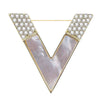 Ladies Alloy Vshaped Brooch With Flower Pattern And Electroplating Treatment