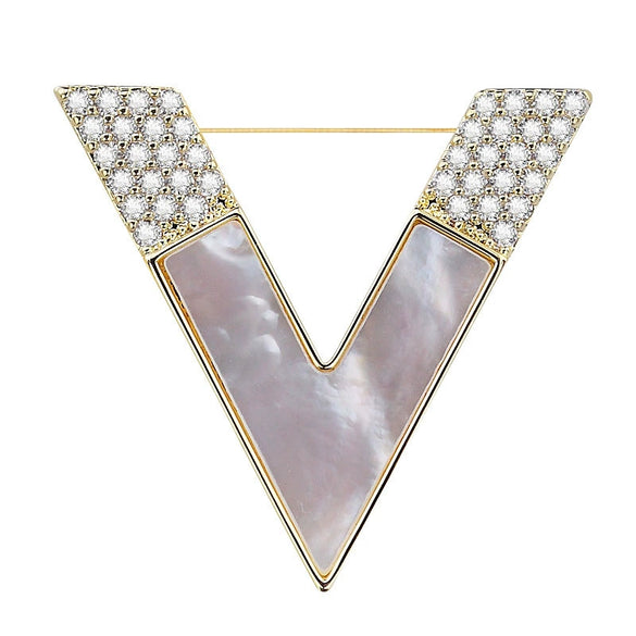 Ladies Alloy Vshaped Brooch With Flower Pattern And Electroplating Treatment