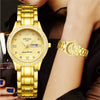Ladies Alloy Watch Diamond Encrusted Round Dial Waterproof Quartz Calendar Fashionable Onion Crown Single Folding Buckle Mineral Reinforced Glass Mirror