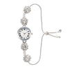 Ladies Alloy Watch Fashionable Round Dial Pullout Bracelet With Roman Numerals