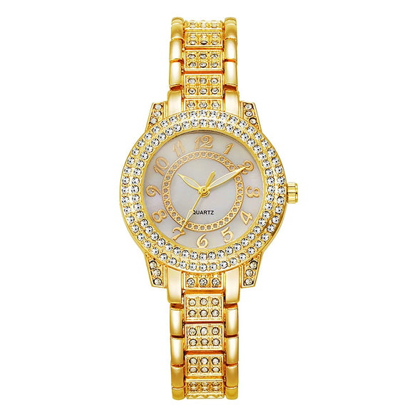 Ladies Alloy Wrist Watch Fashionable Round Dial Quartz Watch