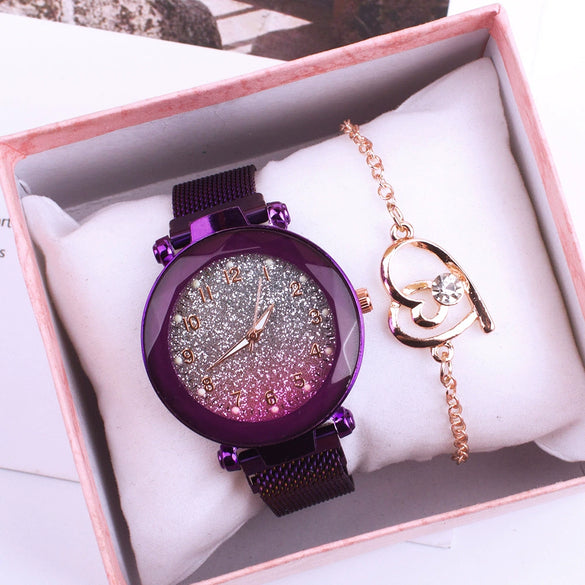 Ladies Alloy Wristwatch Set With Round Dial And Stainless Steel Clasp Fashion Style