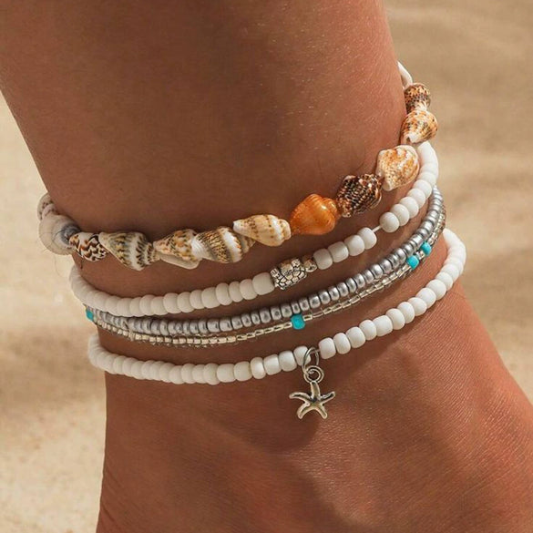 Ladies Anklet Natural Shell Geometric Titanium Steel 18K Gold
