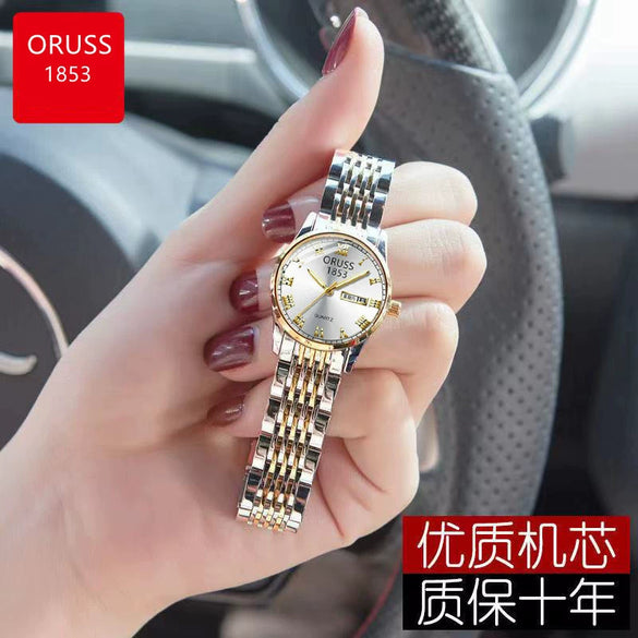 Ladies Automatic Non Mechanical Waterproof Quartz Watch Steel Case And Strap Round Dial