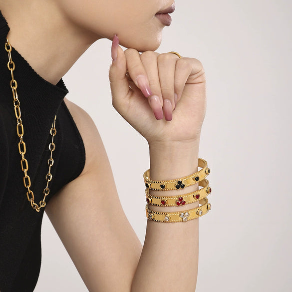 Ladies Bracelet Stainless Steel Zircon Glass Minimalist Geometric Electroplated