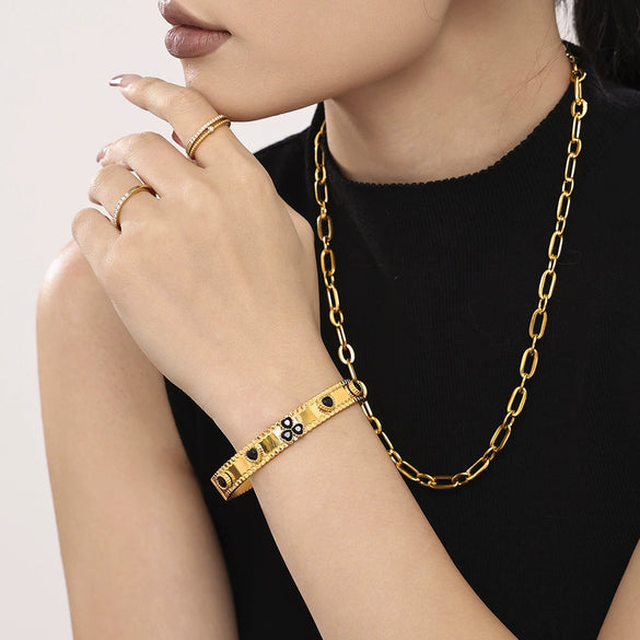 Ladies Bracelet Stainless Steel Zircon Glass Minimalist Geometric Electroplated