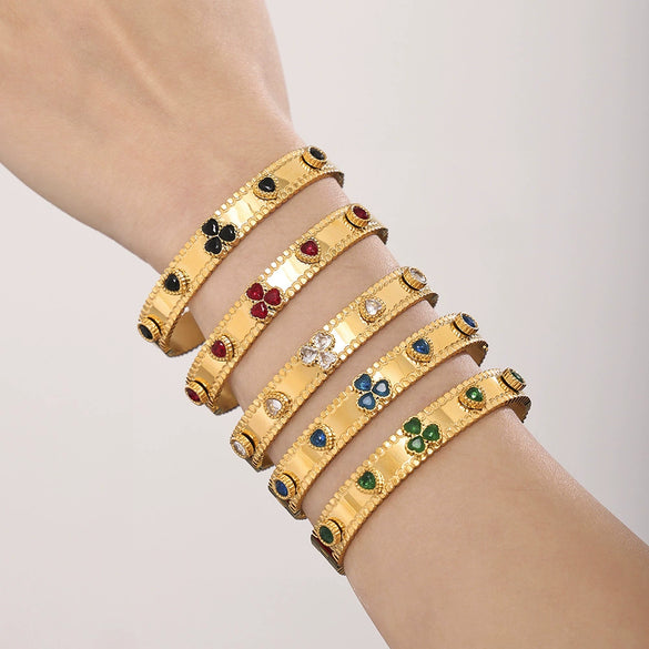 Ladies Bracelet Stainless Steel Zircon Glass Minimalist Geometric Electroplated