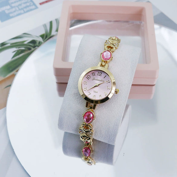 Ladies Bracelet Watch Casual Style Round Dial Stainless Steel Buckle Alloy Case Mineral Mirror