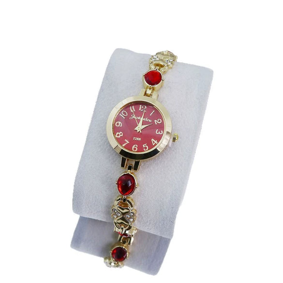 Ladies Bracelet Watch Casual Style Round Dial Stainless Steel Buckle Alloy Case Mineral Mirror