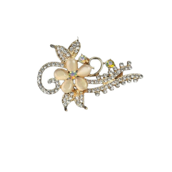 Ladies Brooch Zinc Alloy Flower Shaped Electroplated Cat's Eye Stone Antiexposure