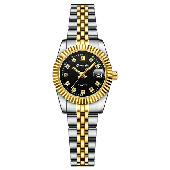 Ladies Business Style Alloy And Stainless Steel Waterproof Quartz Watch With Round Dial