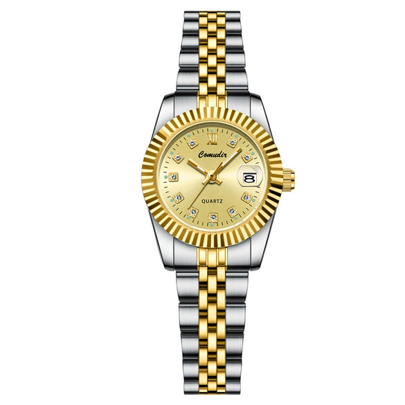 Ladies Business Style Alloy And Stainless Steel Waterproof Quartz Watch With Round Dial