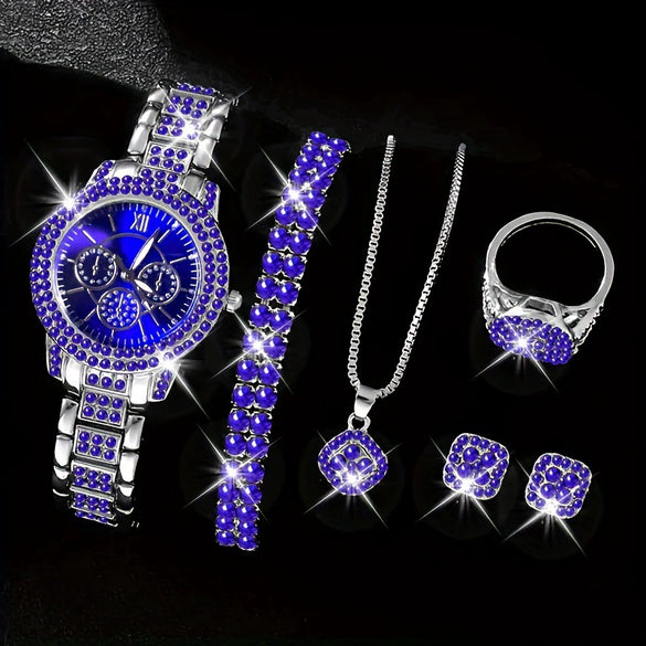 Ladies Casual Alloy Bracelet Watch Set With Round Dial