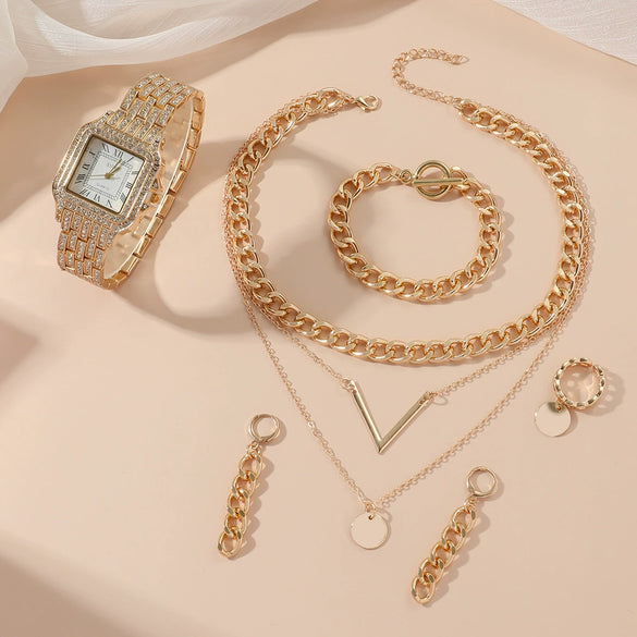 Ladies Casual Alloy Steel Band Quartz Watch With Square Dial