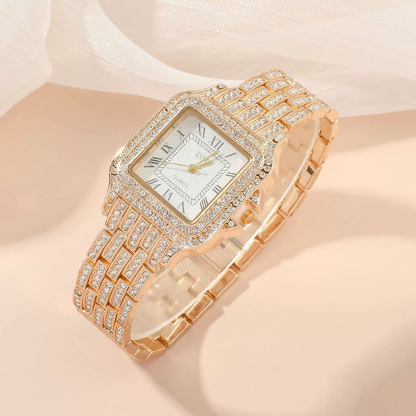 Ladies Casual Alloy Steel Band Quartz Watch With Square Dial