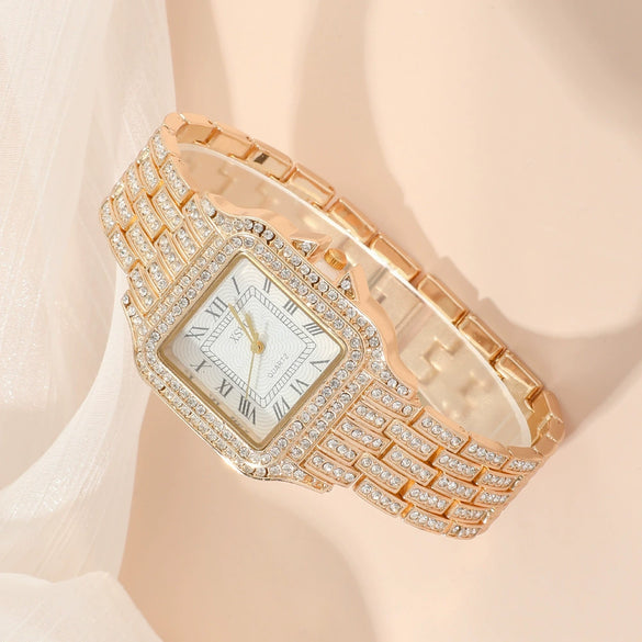 Ladies Casual Alloy Steel Band Quartz Watch With Square Dial