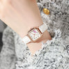 Ladies Casual Cartoon Square Quartz Watch With Pu Belt Alloy Case And Stainless Steel Buckle