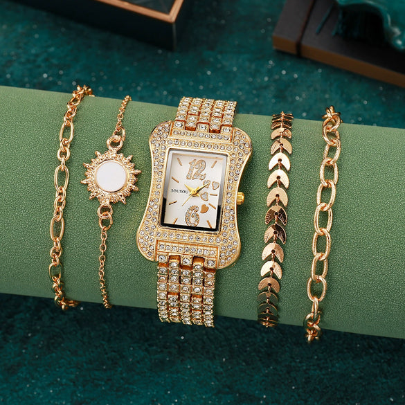 Ladies Casual Diamondencrusted Stars Steel Band Quartz Watch With Alloy Case And Buckle