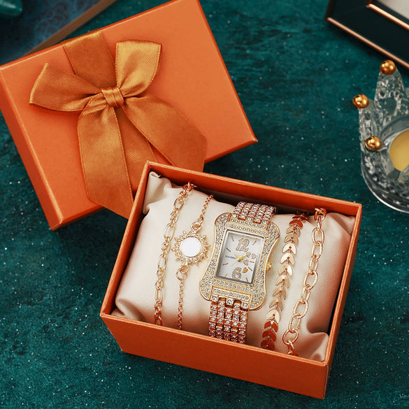 Ladies Casual Diamondencrusted Stars Steel Band Quartz Watch With Alloy Case And Buckle