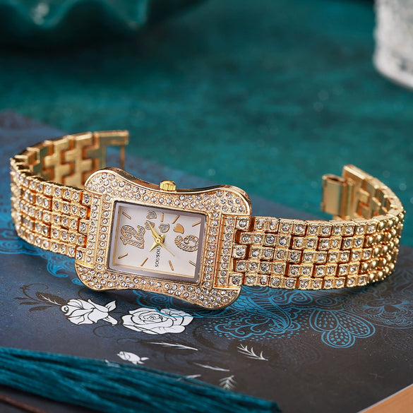 Ladies Casual Diamondencrusted Stars Steel Band Quartz Watch With Alloy Case And Buckle