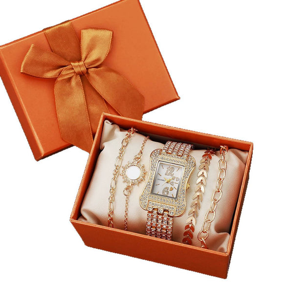 Ladies Casual Diamondencrusted Stars Steel Band Quartz Watch With Alloy Case And Buckle
