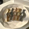Ladies Casual Retro Quartz Watch Alloy Case Imitation Leather Strap Rose Gold Buckle Round Dial Printed Logo