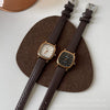 Ladies Casual Retro Square Metal And Pu Quartz Watch