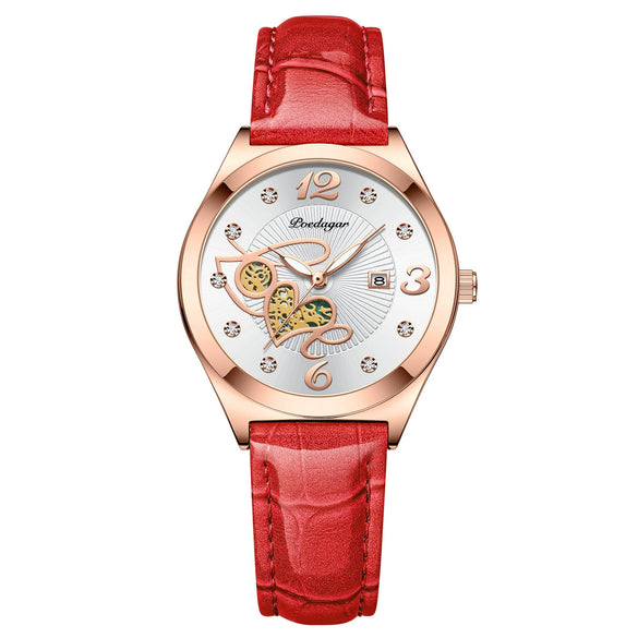 Ladies Casual Waterproof Watches Alloy Case Genuine Leather Strap Round Dial