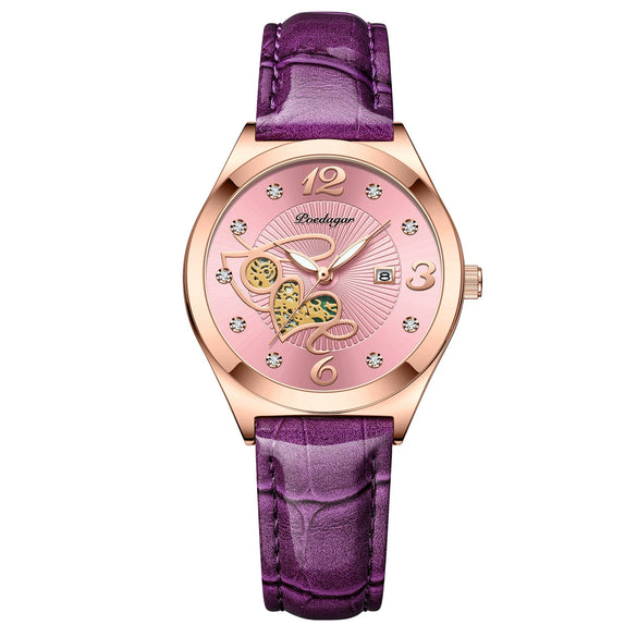 Ladies Casual Waterproof Watches Alloy Case Genuine Leather Strap Round Dial
