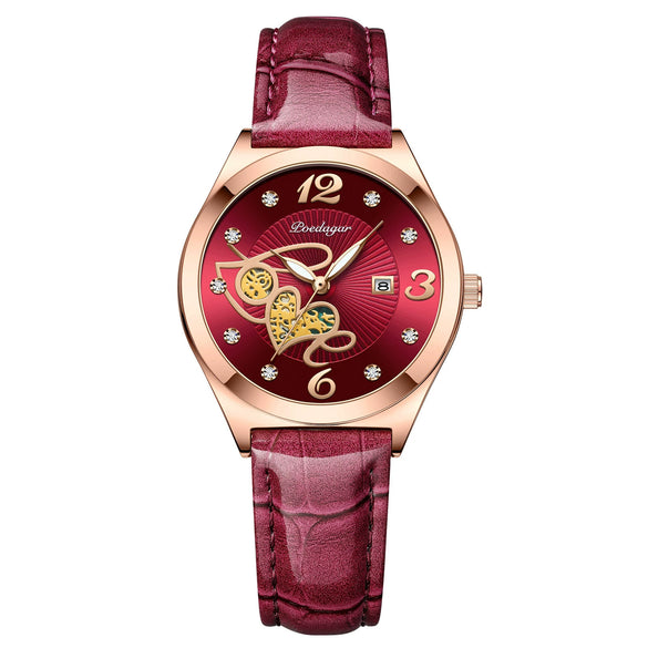 Ladies Casual Waterproof Watches Alloy Case Genuine Leather Strap Round Dial