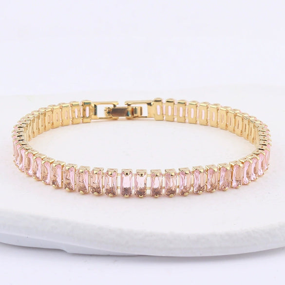 Ladies Copper Bracelet With Inlaid Zircon And Geometric Design