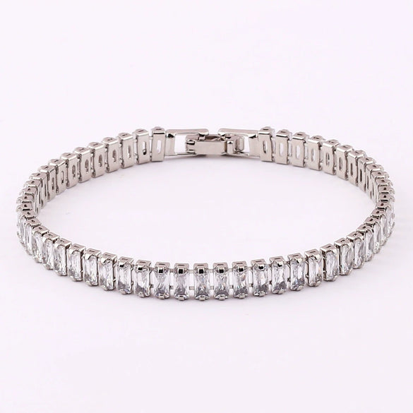 Ladies Copper Bracelet With Inlaid Zircon And Geometric Design