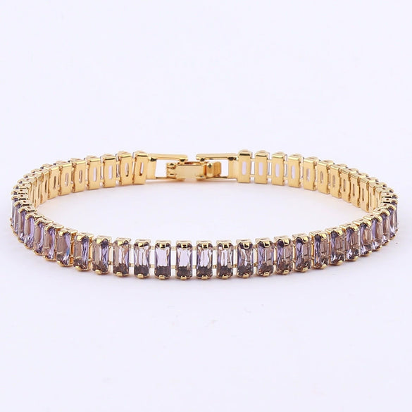 Ladies Copper Bracelet With Inlaid Zircon And Geometric Design