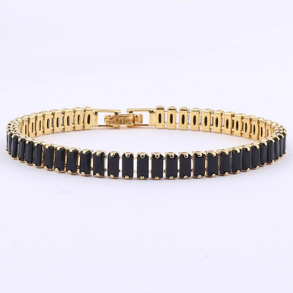 Ladies Copper Bracelet With Inlaid Zircon And Geometric Design