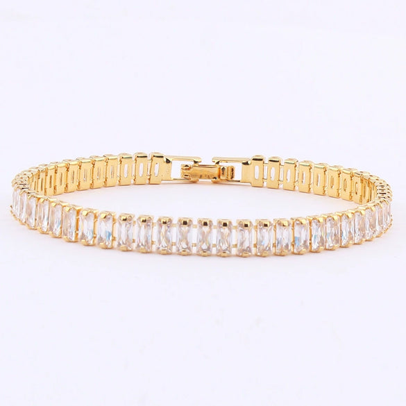 Ladies Copper Bracelet With Inlaid Zircon And Geometric Design
