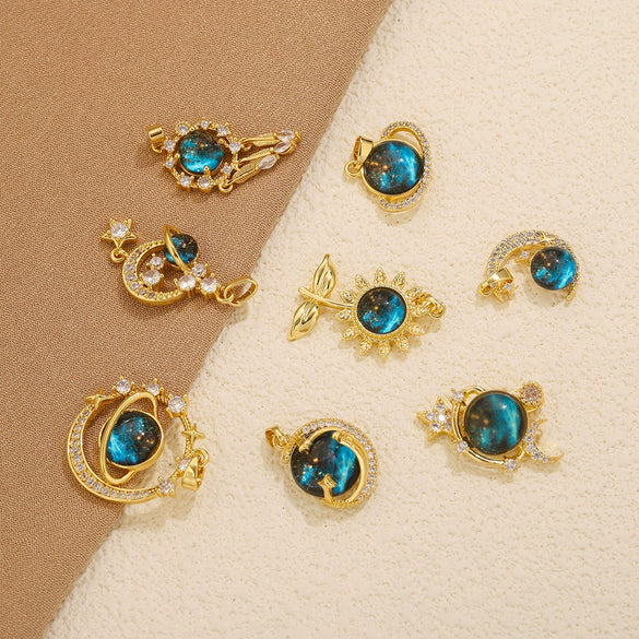 Ladies Copper Fantasy Pendant With Sunflower Starry Sky Design And Gemstone Electroplated