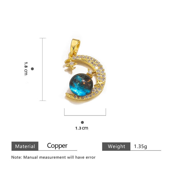 Ladies Copper Fantasy Pendant With Sunflower Starry Sky Design And Gemstone Electroplated